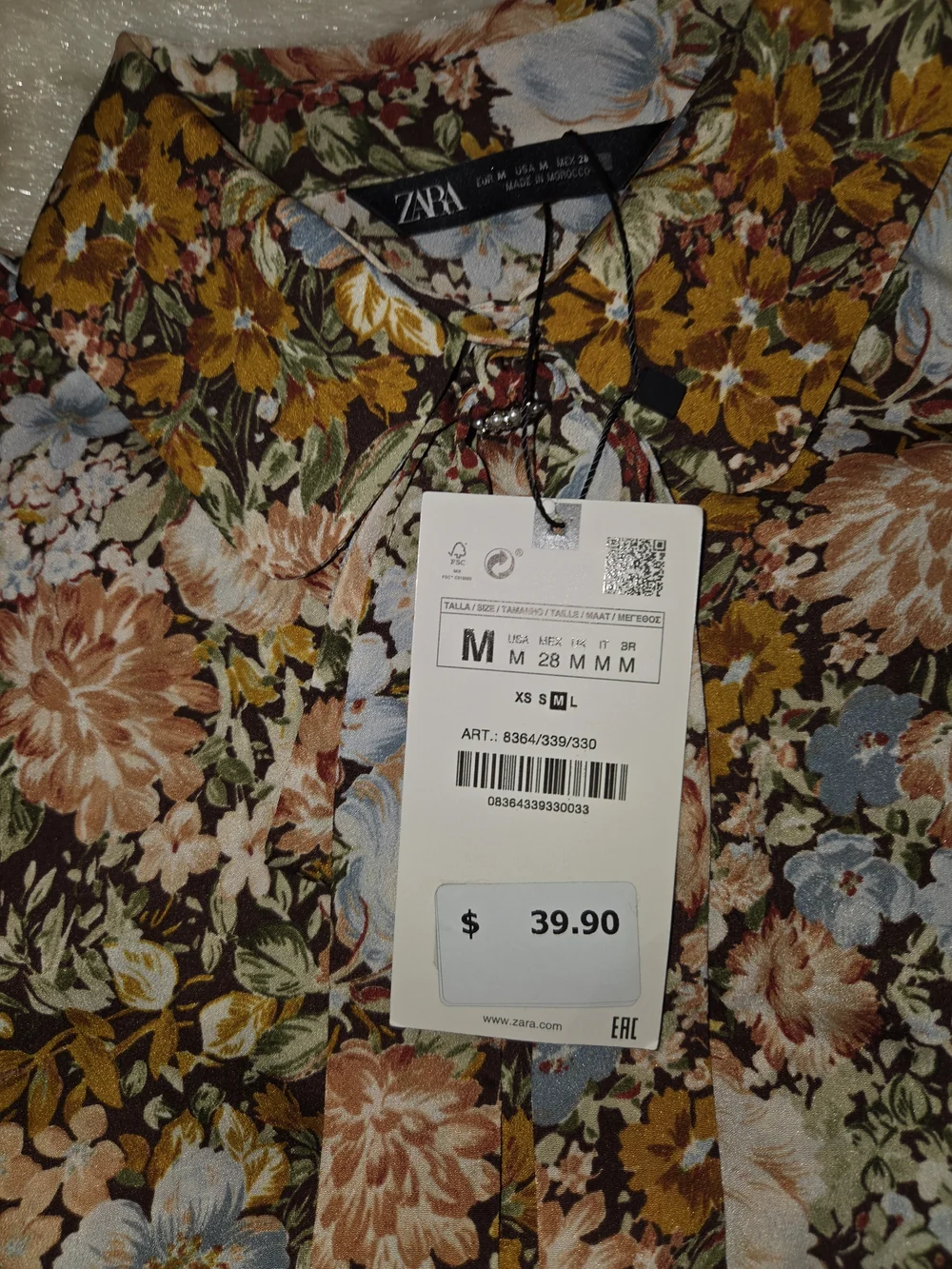 Zara Multicolor Floral Mesh Long-Sleeve Crop Top